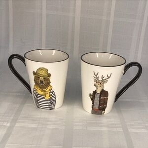 Signature Houseware Inc Mugs Set Of Two Hipster Animals Bear & Reindeer